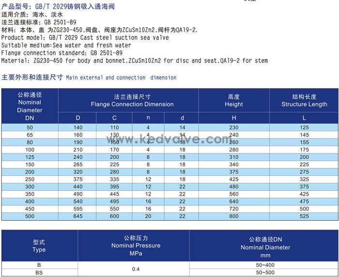 船用法蘭鑄鋼吸入通海閥GB/T2029-80(圖2)