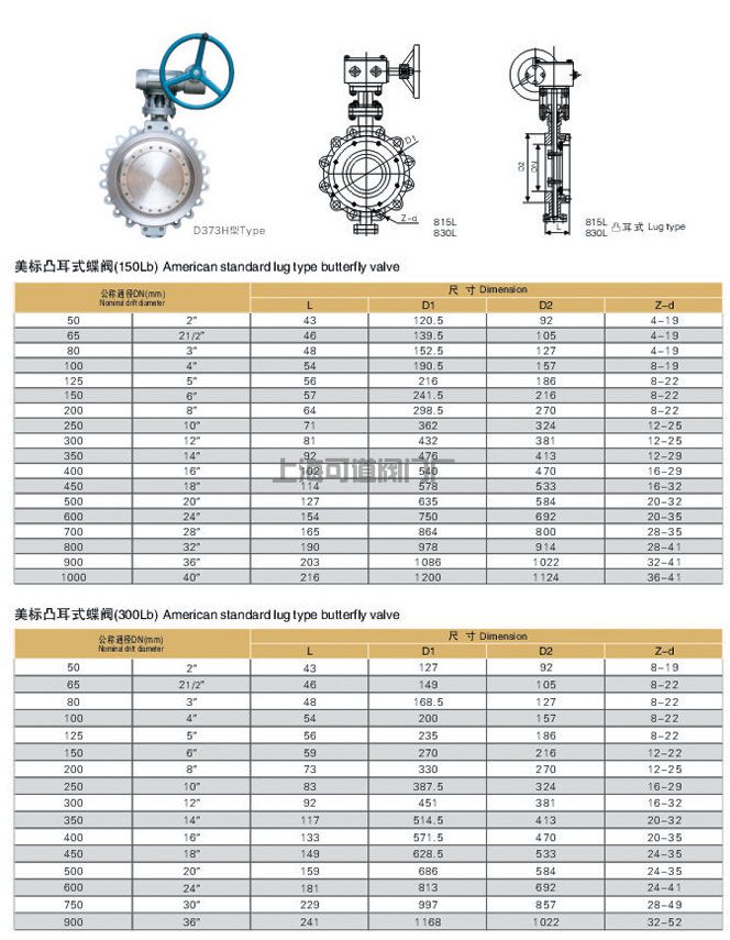 凸耳式蝶閥尺寸型號(hào)D373H(圖4)